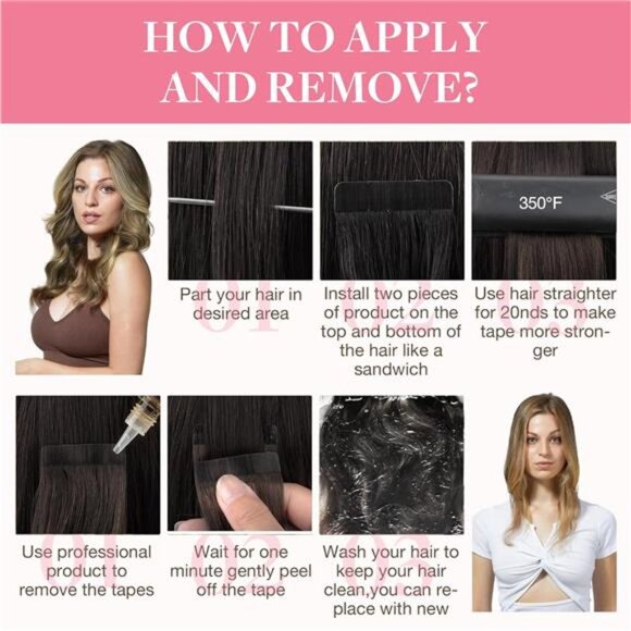 Tape in Hair Extensions Human Hair, 3/8/613 Walnut Brown to Ash Brown - Picture 4 of 6